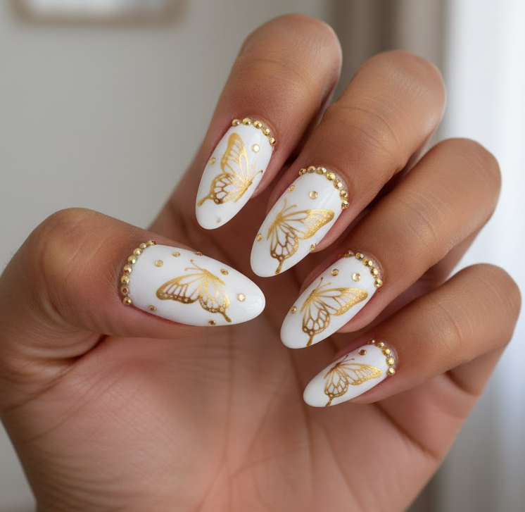 white rhinestone nails