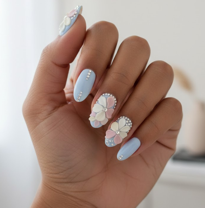 white rhinestone nails