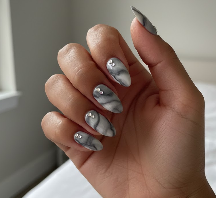 white rhinestone nails