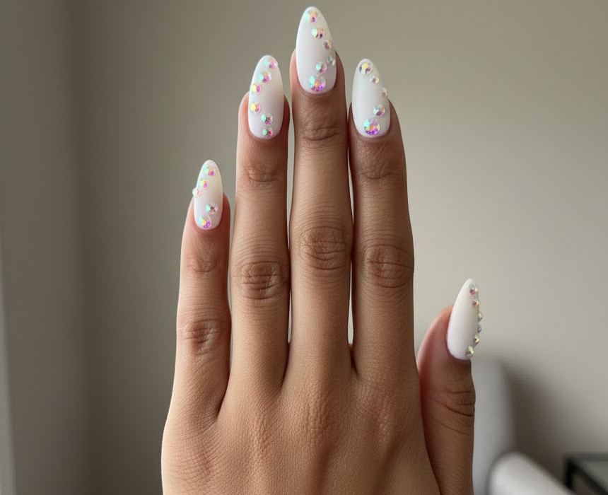 white rhinestone nails