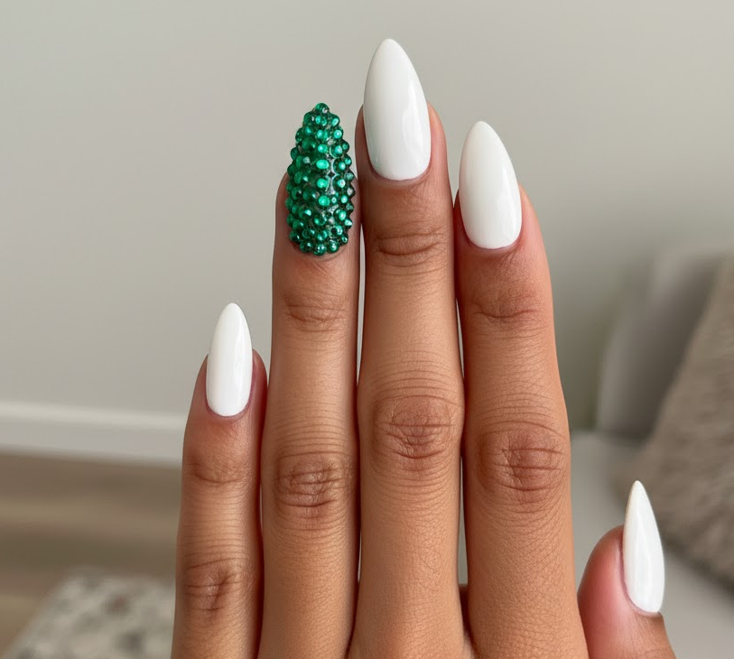 white rhinestone nails