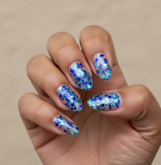 blue glitter nails