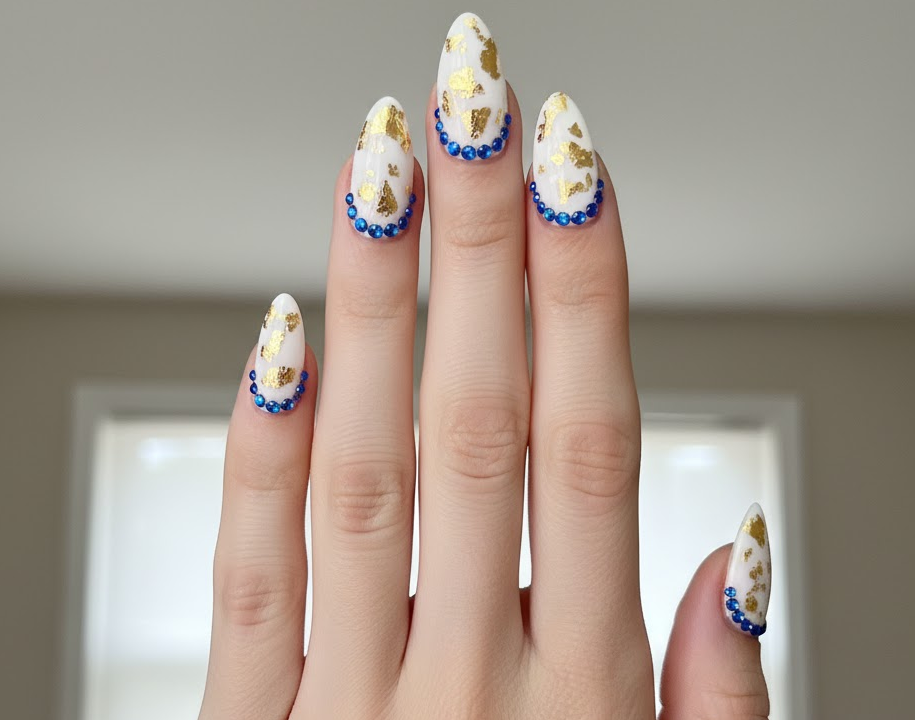 white rhinestone nails