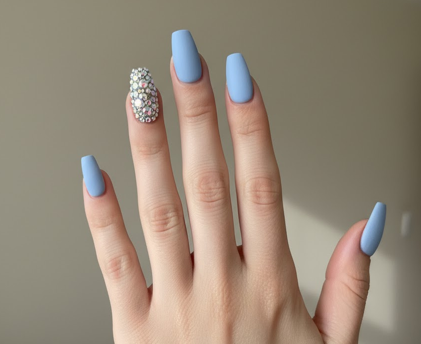 blue rhinestone nails