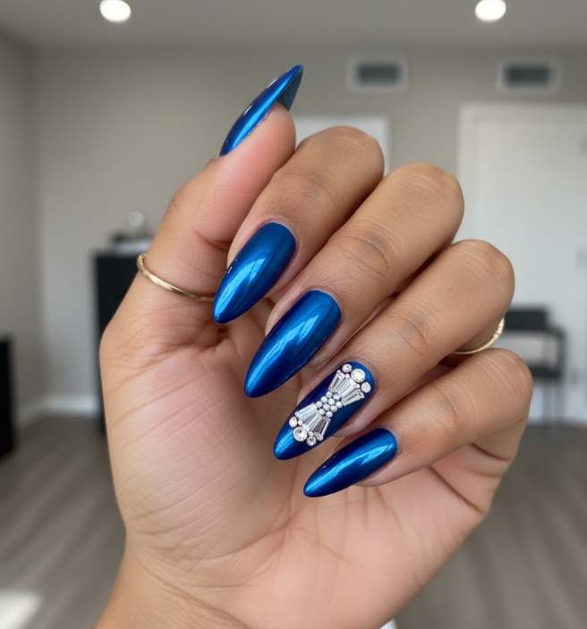 blue rhinestone nails