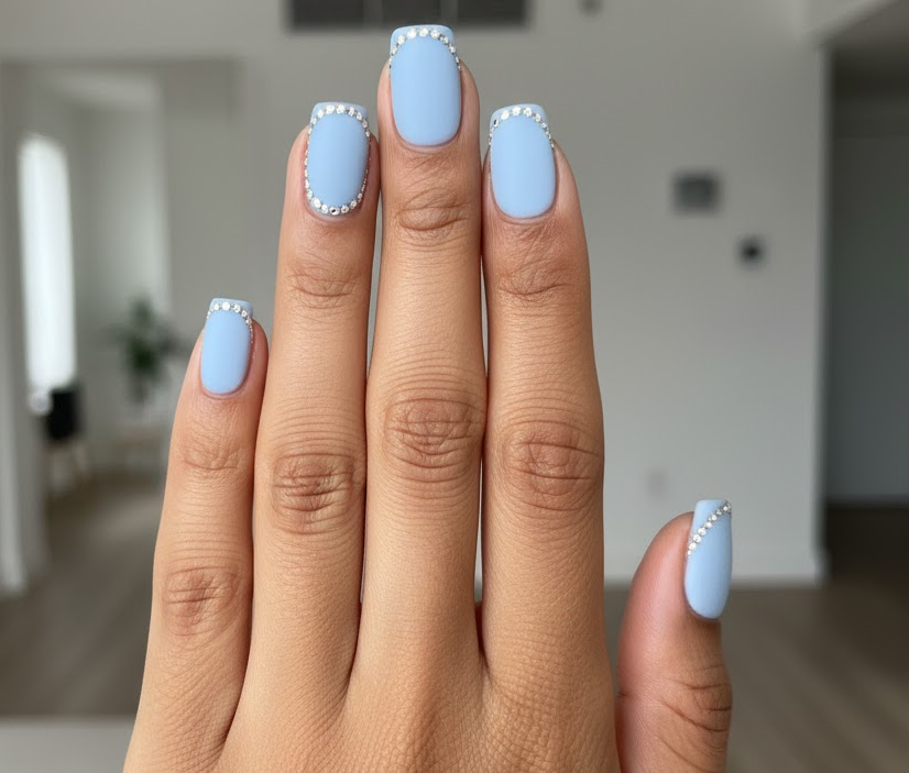 blue rhinestone nails