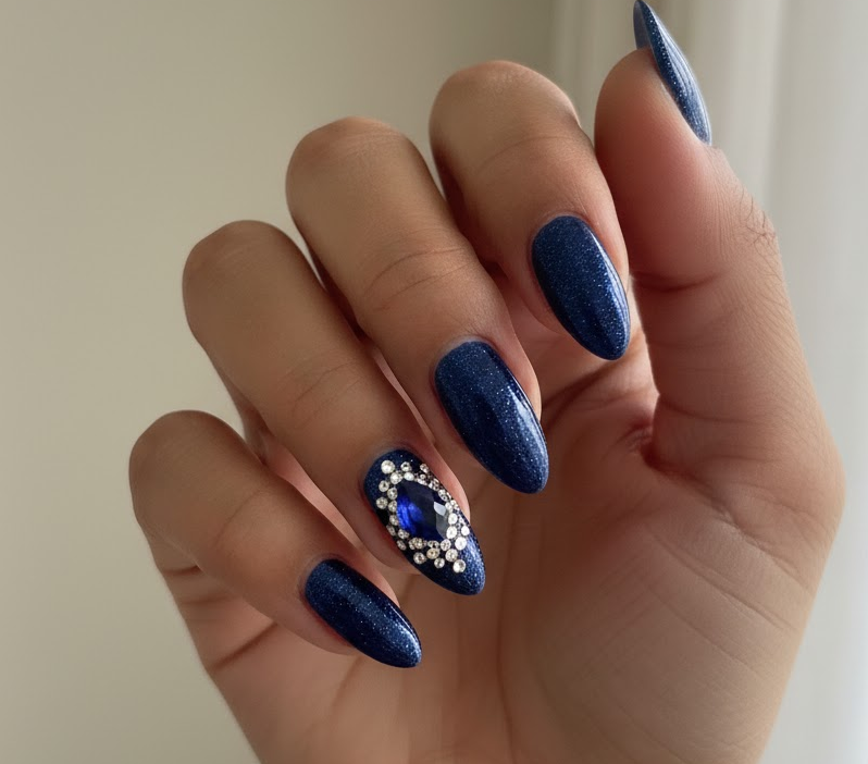 blue rhinestone nails