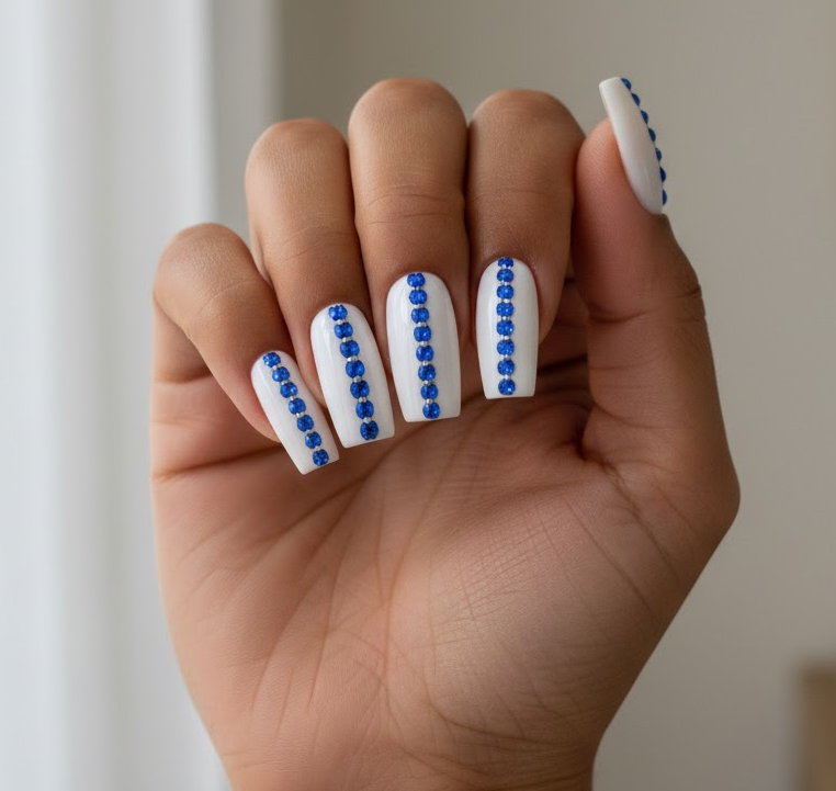 blue rhinestone nails
