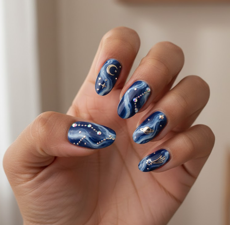 blue rhinestone nails