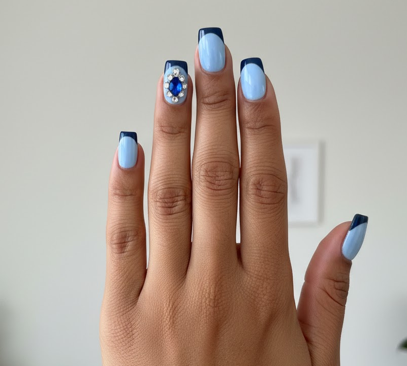 blue rhinestone nails