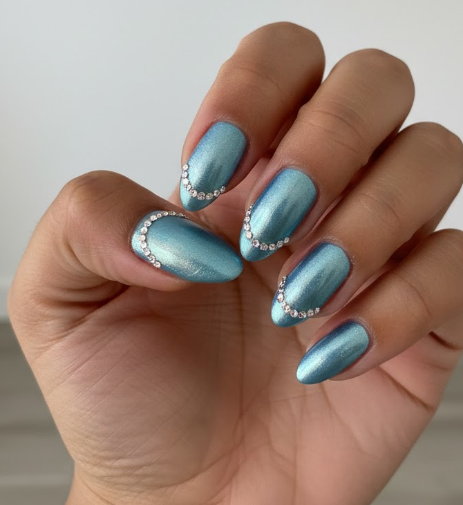 blue rhinestone nails