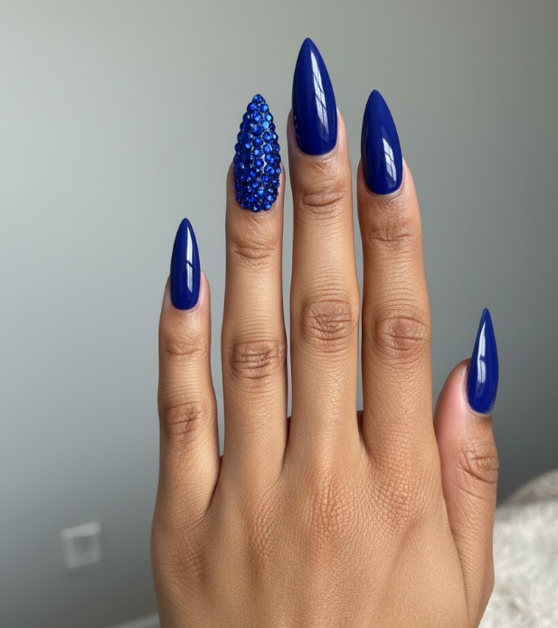 blue rhinestone nails