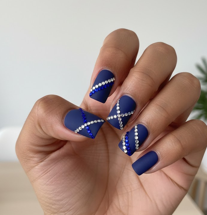 blue rhinestone nails