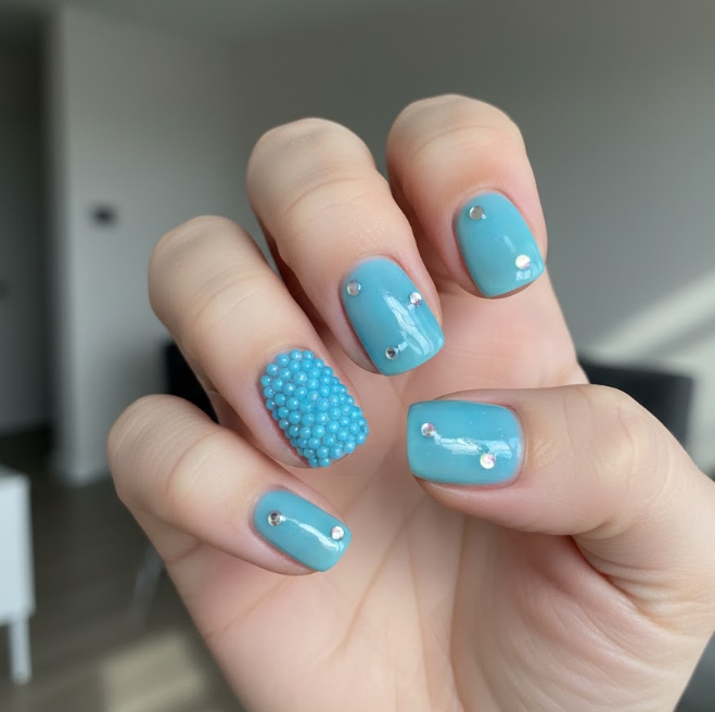 blue rhinestone nails