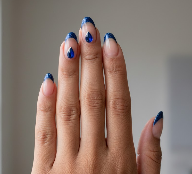 blue rhinestone nails