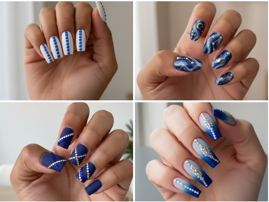 15 Chic Blue Rhinestone Nail Trends You Need to Try Now