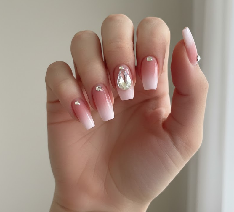 pink rhinestone nails