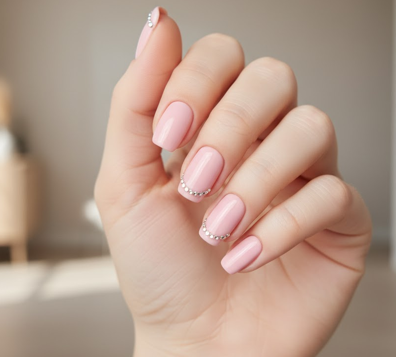 pink rhinestone nails