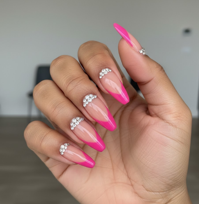 pink rhinestone nails