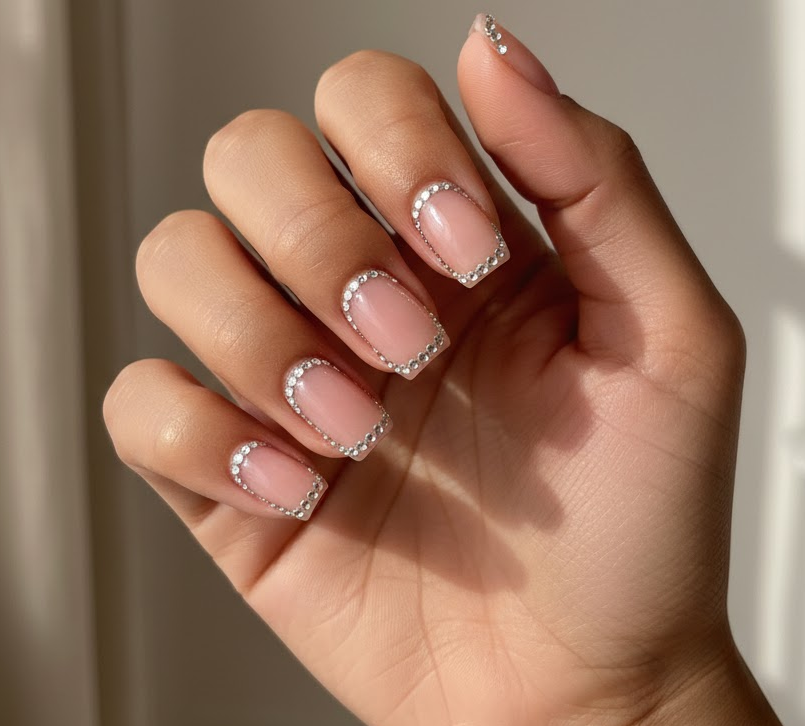 pink rhinestone nails