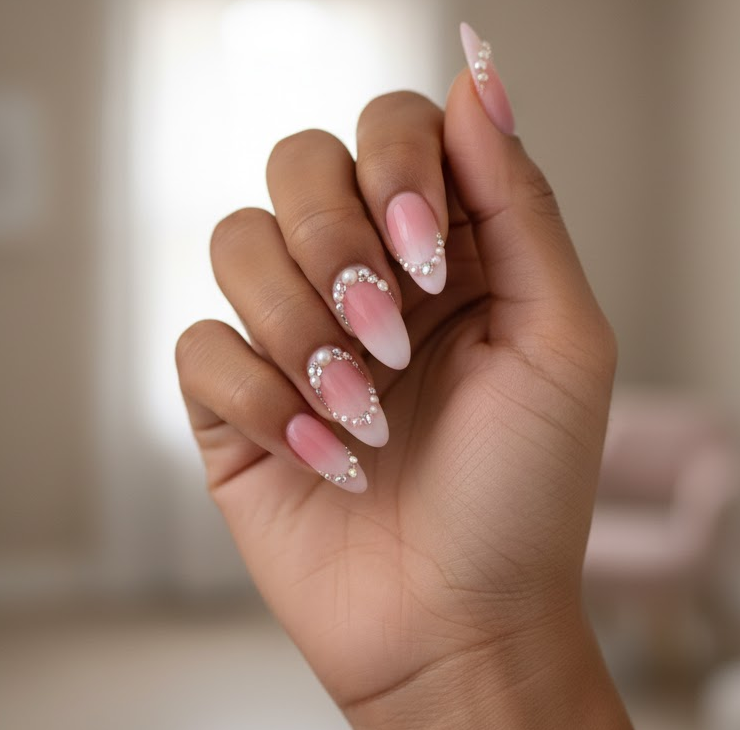 pink rhinestone nails
