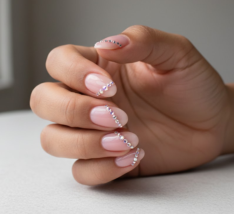 pink rhinestone nails