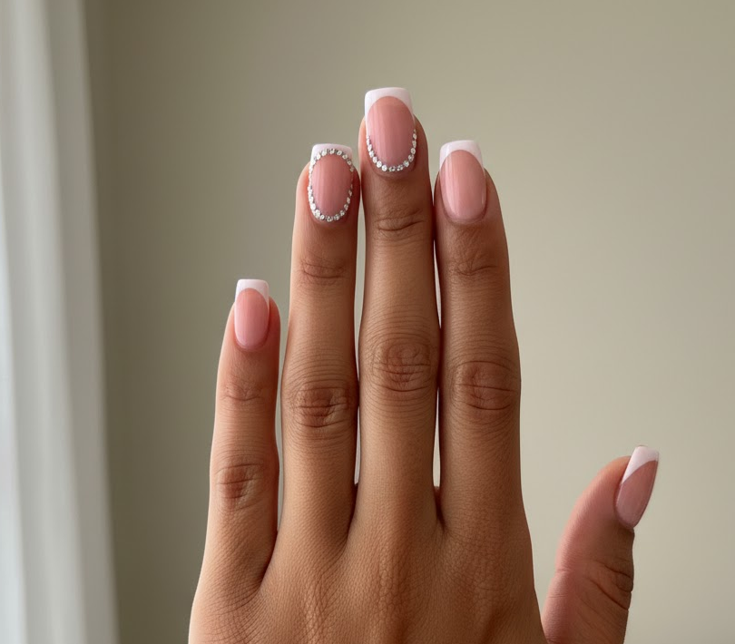 pink rhinestone nails