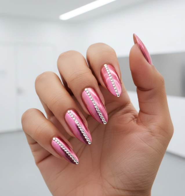 pink rhinestone nails