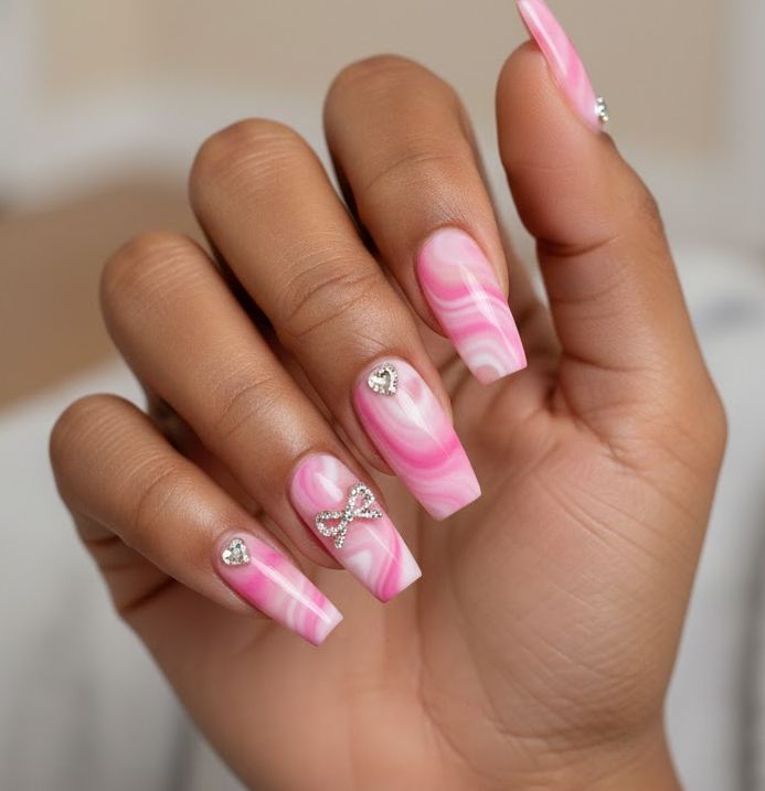 pink rhinestone nails