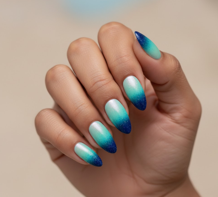 blue glitter nails