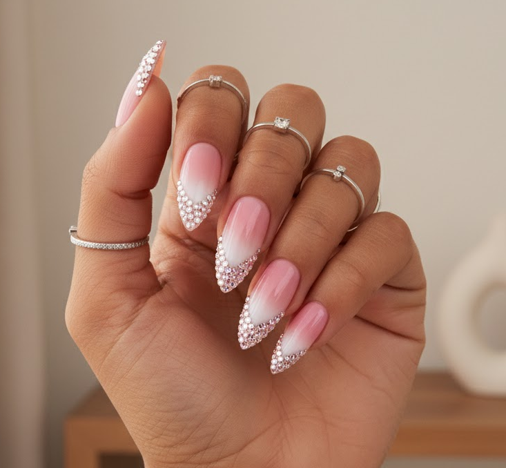 pink rhinestone nails