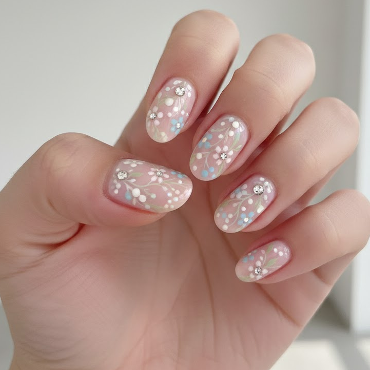 pink rhinestone nails