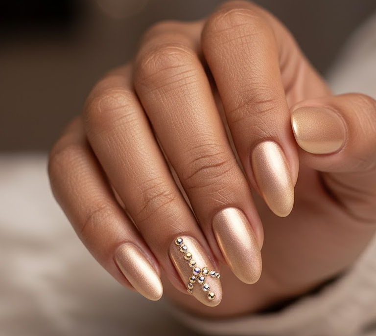 gold rhinestone nails