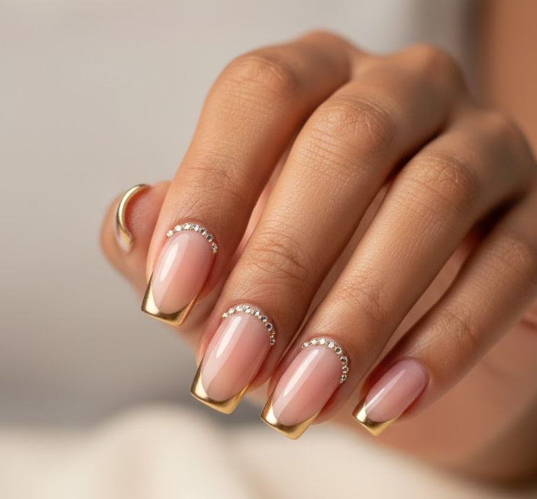 gold rhinestone nails