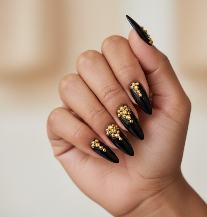gold rhinestone nails