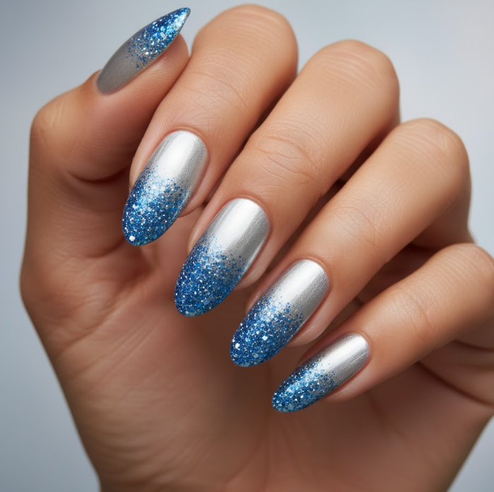 blue glitter nails
