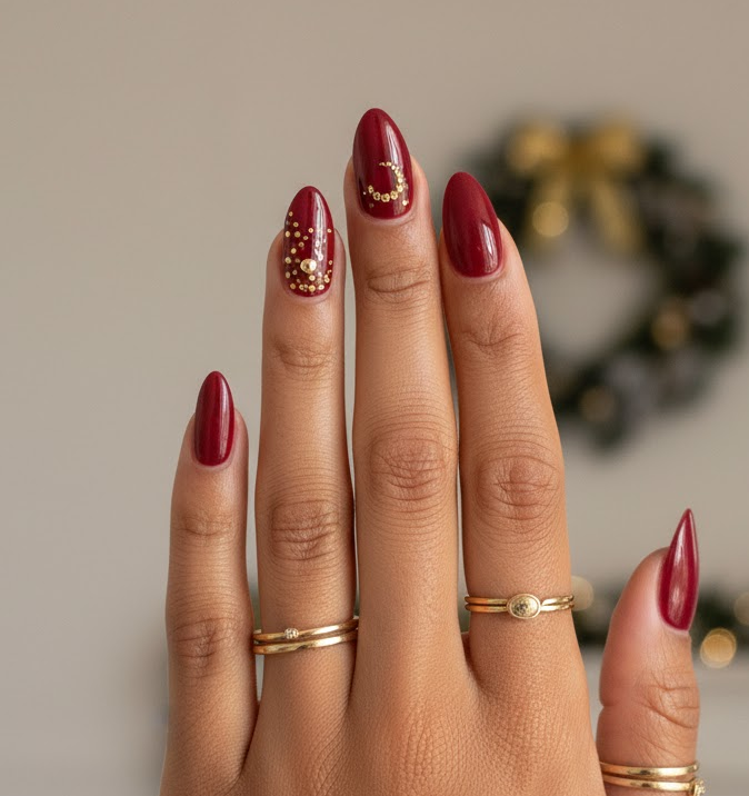 gold rhinestone nails