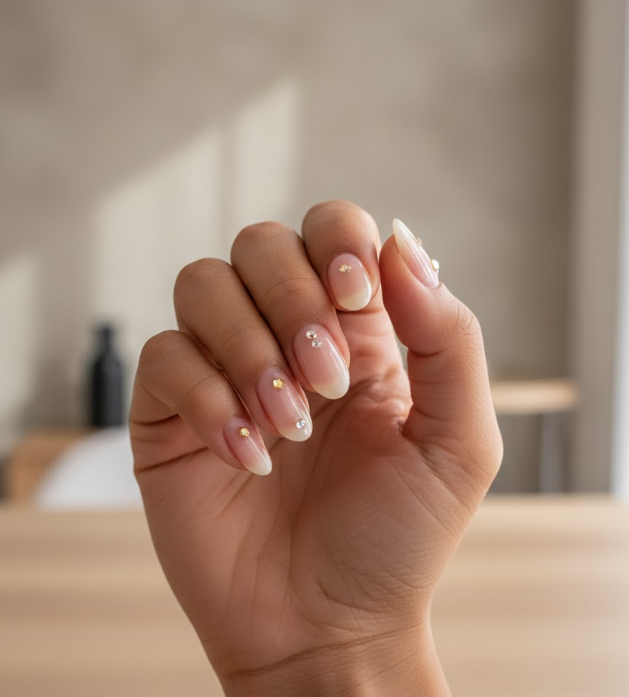 gold rhinestone nails