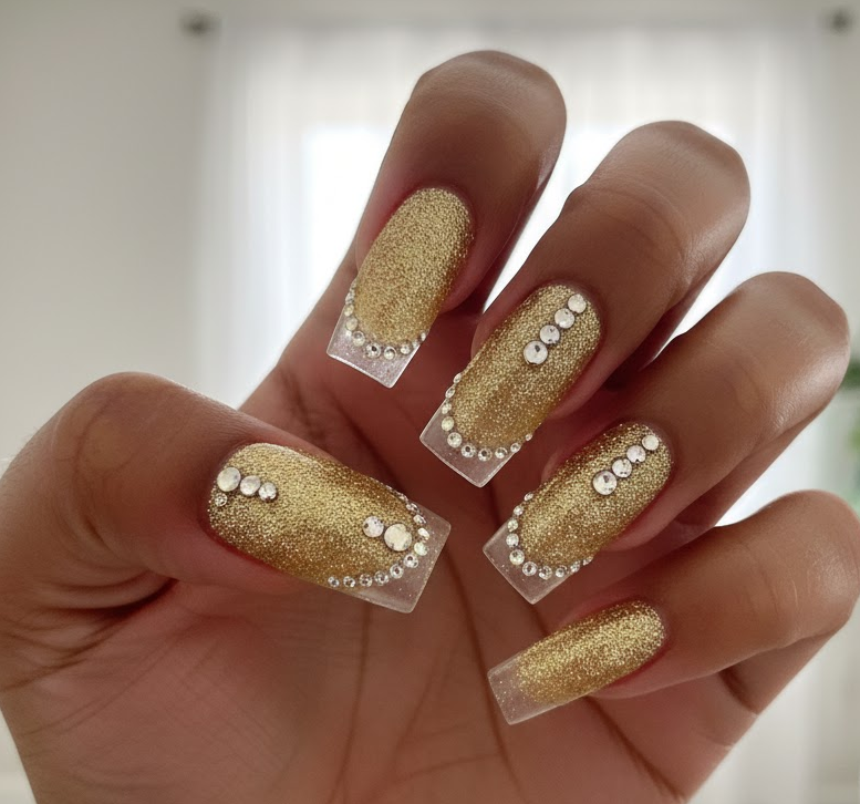 gold rhinestone nails
