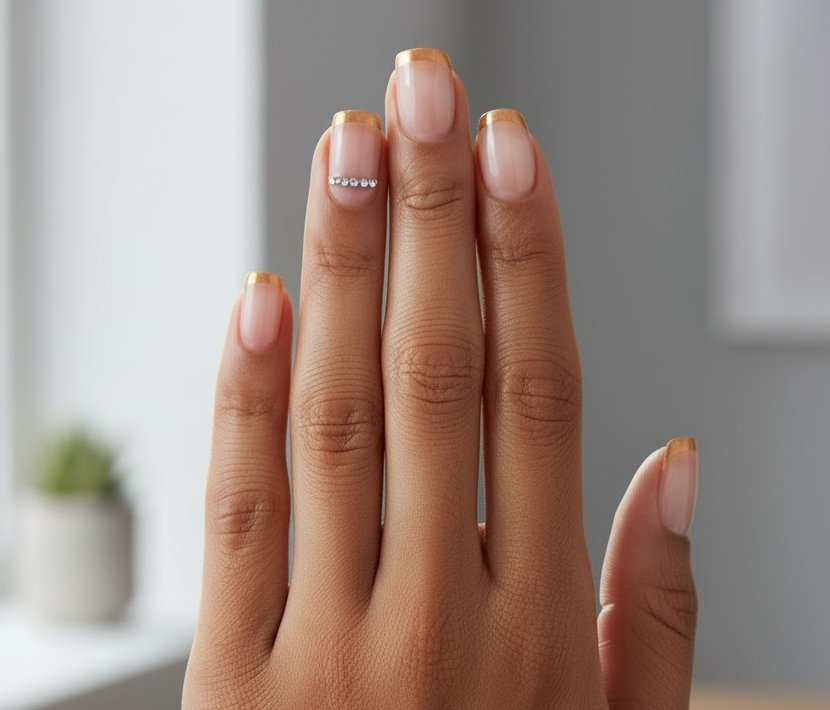 gold rhinestone nails