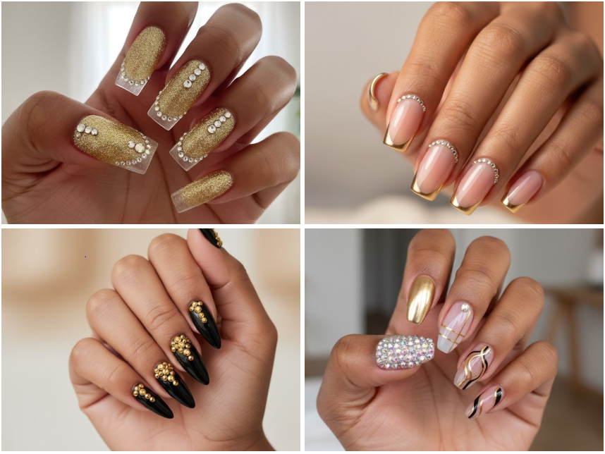 15 Chic Gold Rhinestone Nail Trends You Need to Try Now