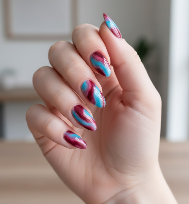 red and blue nails