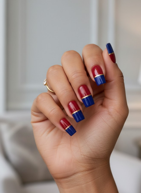 red and blue nails