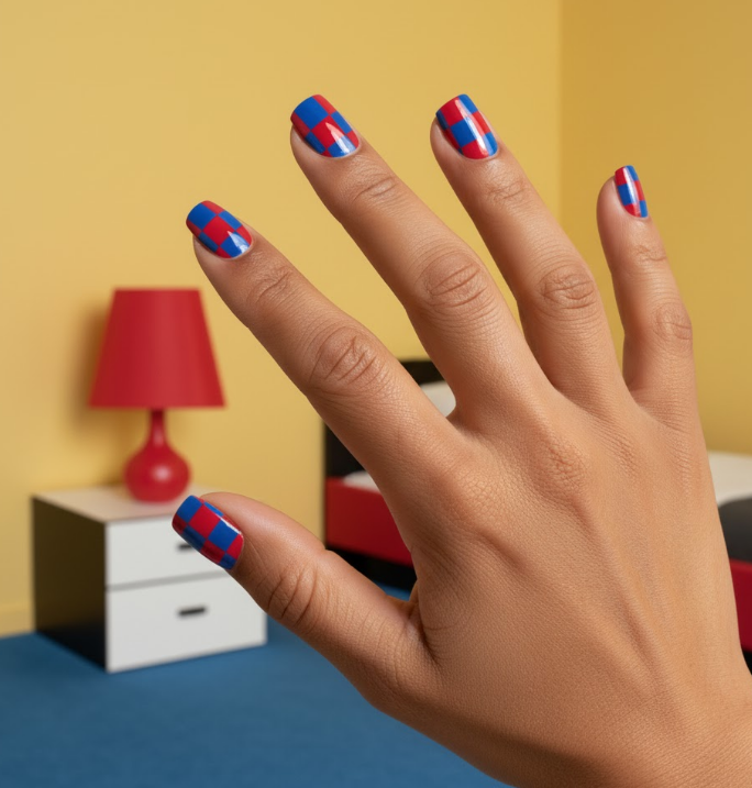 red and blue nails