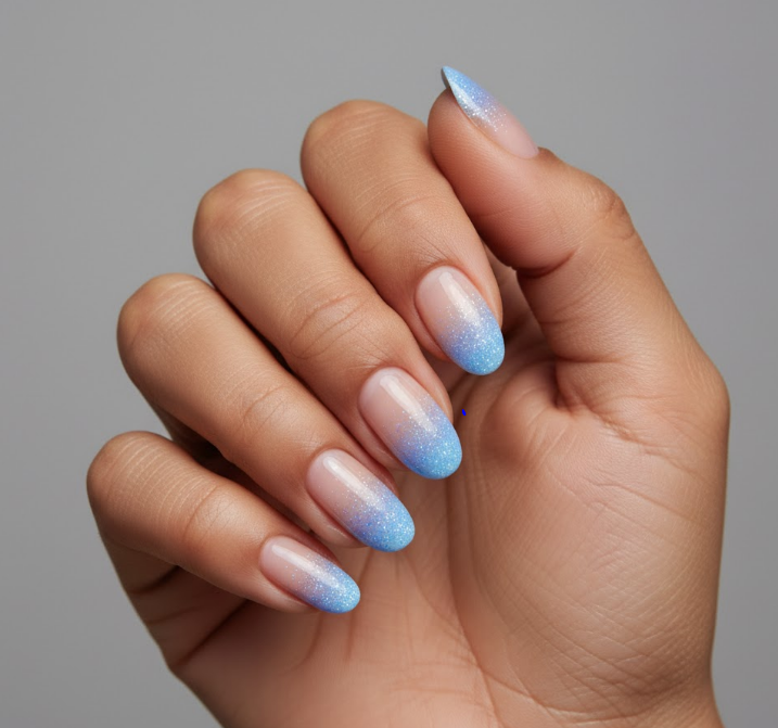 blue glitter nails