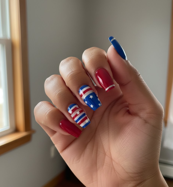 red and blue nails