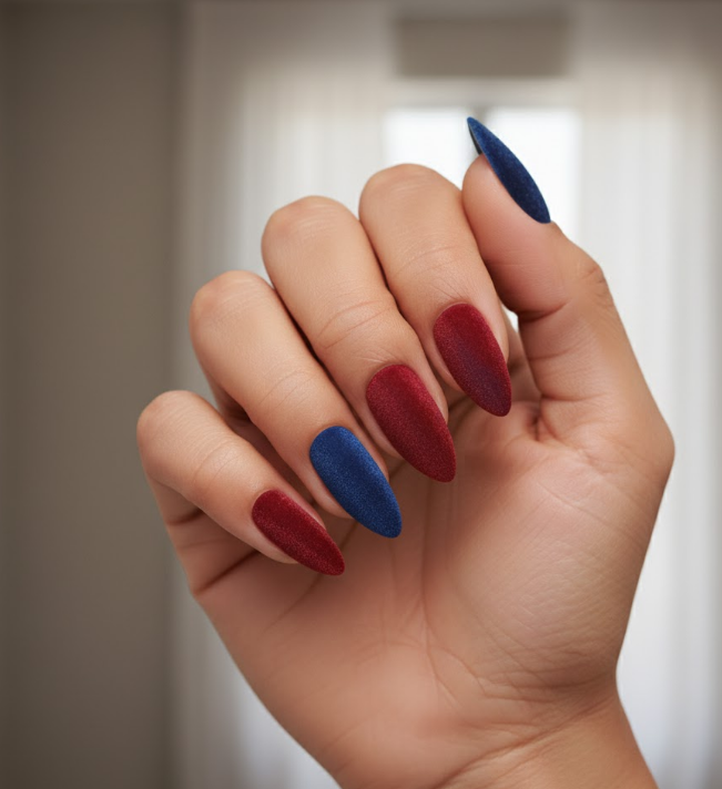 red and blue nails