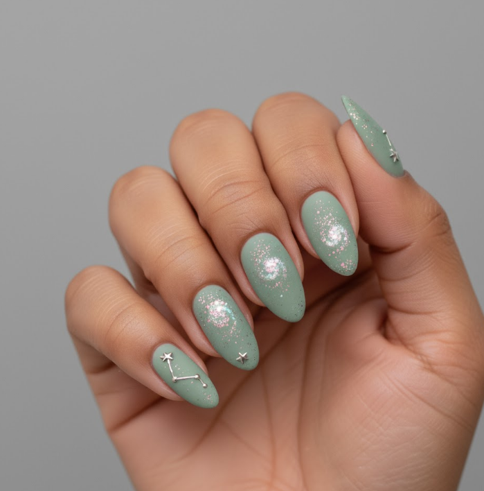 green glitter nails