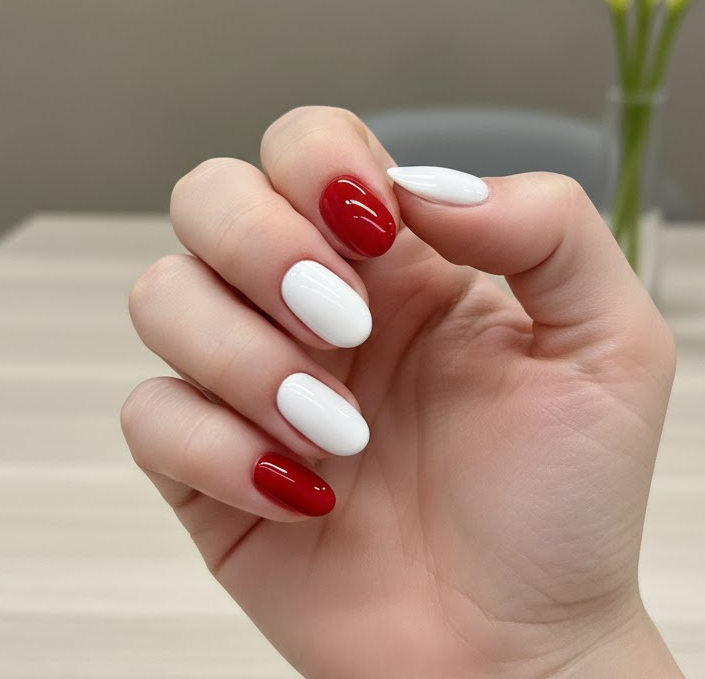 red and white nails