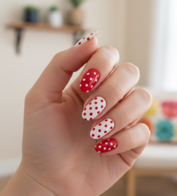 red and white nails